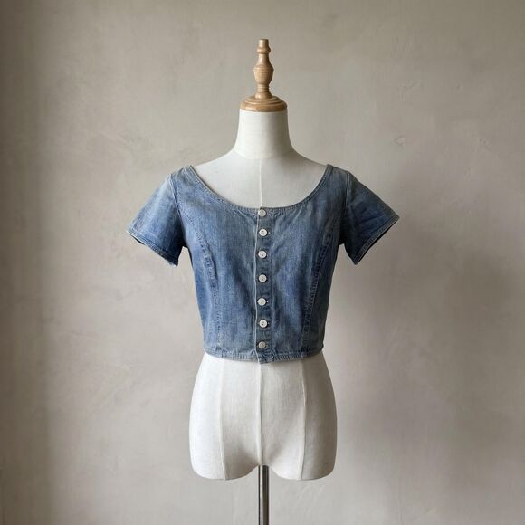 Denim & Supply Ralph Lauren Tops - Ralph Ralph Lauren c. 1990s Denim Crop Top Rinsed Indigo | M